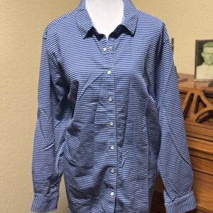 Lands' End Blue Striped Women's Snap Button Down Shirt